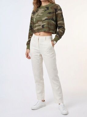 Aritzia TNA Cropped Green & Brown Camo Print  Long Sleeve Top Size XXS